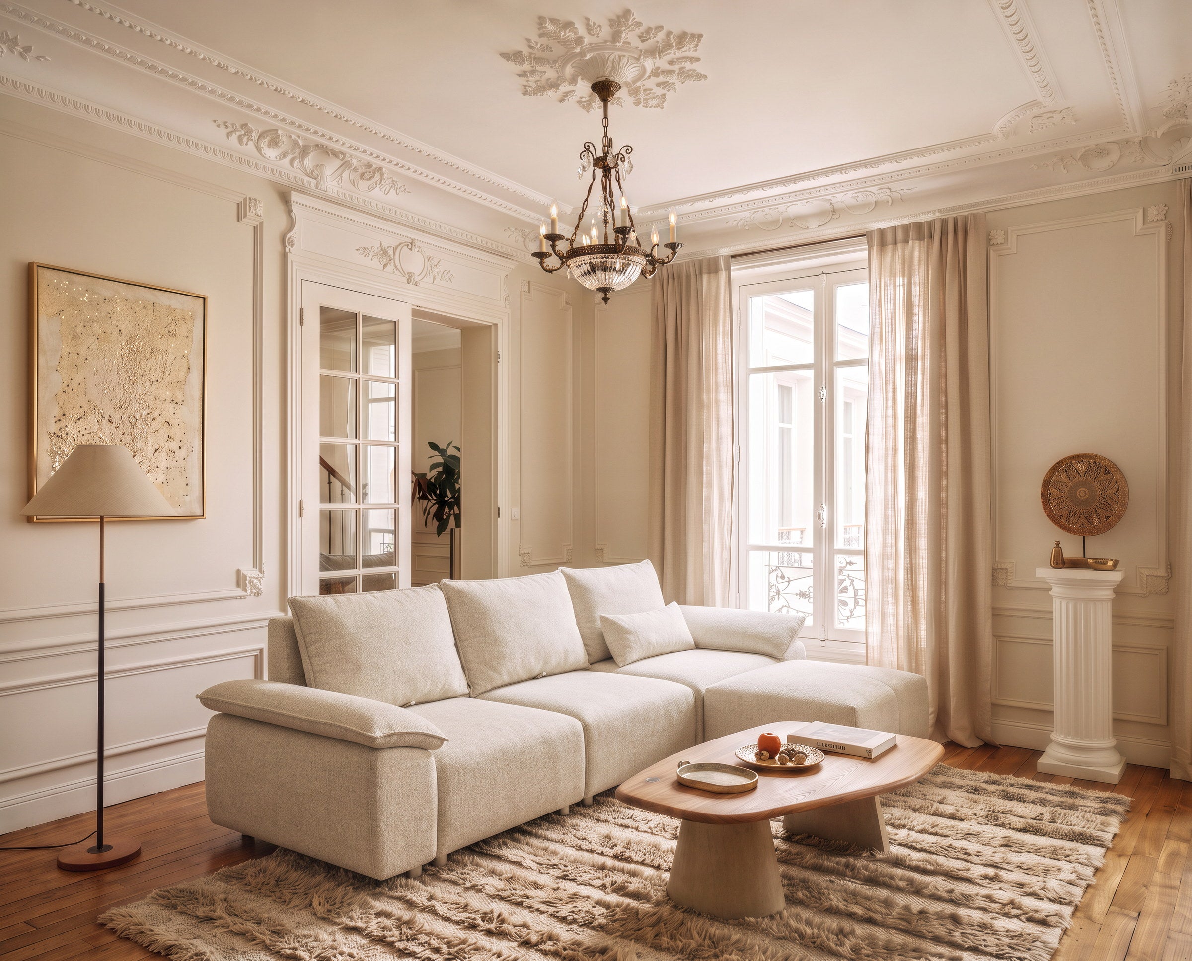 Amada sofa styled in a living room, shown with Shop Pay installments