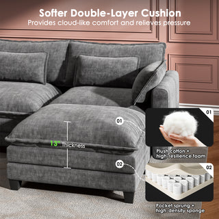 AMADA 111.5“ U Shaped Modular Chenille Sectional-Sofa Ottoman