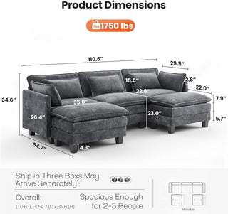 AMADA 111.5“ U Shaped Modular Chenille Sectional Sofa