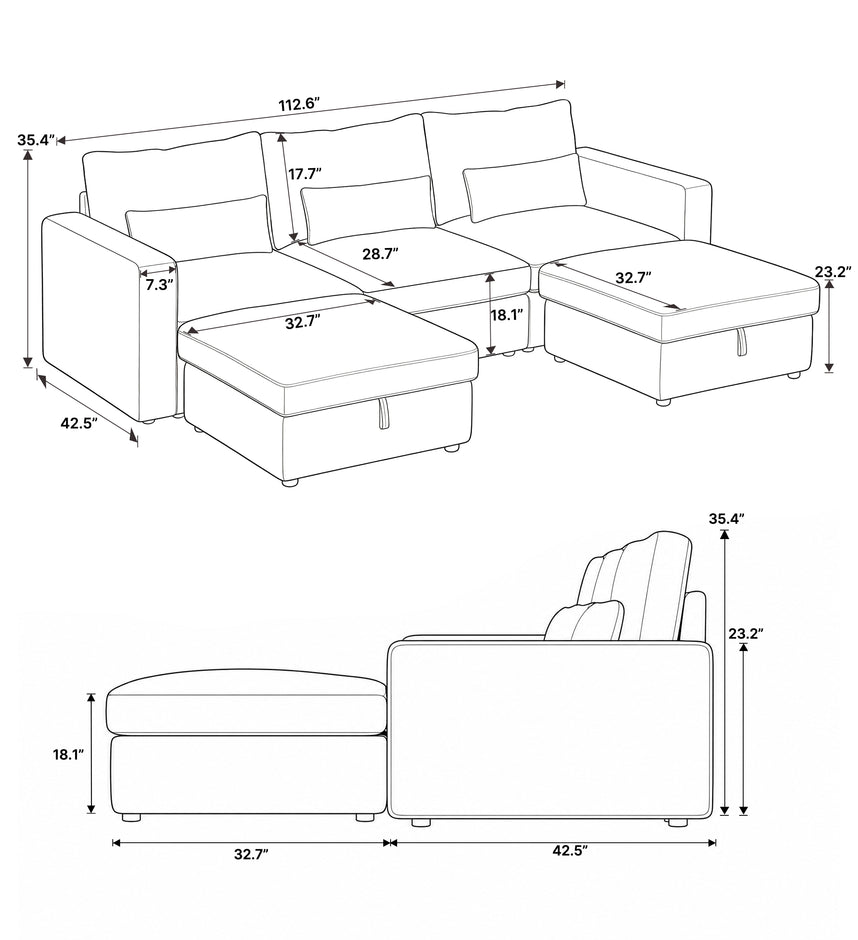 U-Shaped 3 Seaters + 2 Ottomans