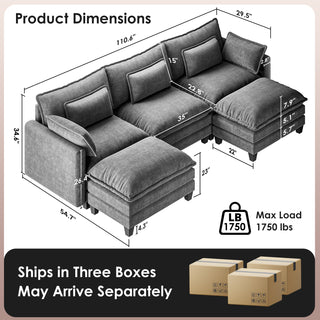 AMADA 111.5“ U Shaped Modular Chenille Sectional-Sofa Ottoman