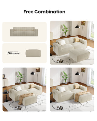 AMADA HOMEFURNISHING 80" L Shaped Sofa Modular, Corduroy Cloud Couches with Deep Seats & High-Back, Upholstered Couches for Living Room Bedroom with Ottoman, No Assembly Required (2-Seater & 1 Ottoman, Beige White)