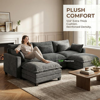 AMADA 111.5“ U Shaped Modular Chenille Sectional Sofa