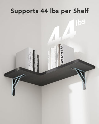 Amada Homefurnishing Corner Floating Shelves, Set of 4 Corner Wall Shelves, Shelves for Wall Decor, Corner Wood Shelves for Home Decor, Office, Bedroom, Bathroom, Laundry Room, Kitchen, Black