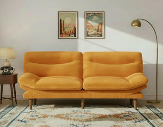 66″Futon Sofa Bed,3-in-1 Futon Couch w/Adjustable Backrest & Armrests, Convertible Sleeper Sofa Bed, Small Folding Sleeper Recliner w/Removable Cushion for Apartment, Living Room,Office (66in,Yellow)