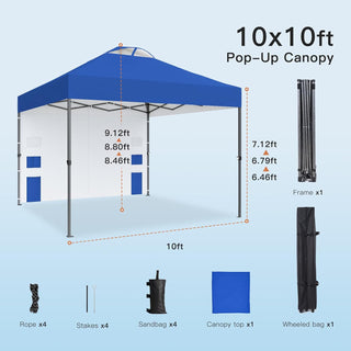 AMADA HOMEFURNISHING 10x10 Pop Up Canopy with Sidewalls