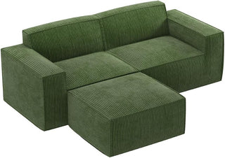 Amada Homefurnishing 80" L Shaped Sofa Modular (2-Seater & 1 Ottoman, Green)