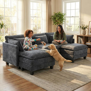 AMADA 111.5“ U Shaped Modular Chenille Sectional Sofa