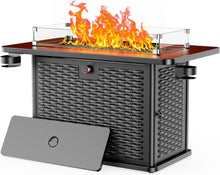 Load image into Gallery viewer, AMADA HOMEFURNISHING 43 Inch Propane Fire Pit Table, 60,000 BTU Gas Fire Pit with Premium Glass Rocks, Wind Guard Glass Shield, Waterproof Cover, Cup Holders, Fire Table for Patio and Garden
