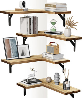 Amada Homefurnishing Corner Floating Shelves, Set of 4 Corner Shelves Wall Mounted, Shelves for Wall Decor, Corner Wood Shelves for Home Decor, Office, Bedroom, Bathroom, Laundry Room, Kitchen
