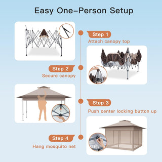 AMADA HOMEFURNISHING 13x13 Pop Up Gazebo - Outdoor Canopy Tent with Mosquito Netting