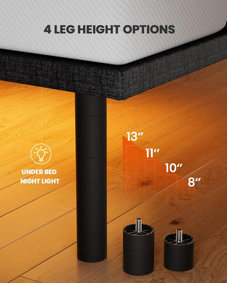 Amada Queen Adjustable Bed Frame with Massage, Head & Foot Incline, Wireless Remote, 4 Built-in USB Ports, LED Night Light, 4 Height-Adjustable Legs, Electric Bed Base, 01B-Q1