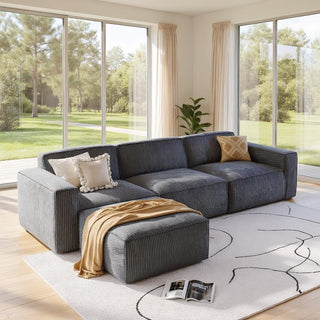 AMADA HOMEFURNISHING 111” Modular Sectional Sofa Couches L-Shape Couch 3 Seat Modular Sofa Memory Foam Sectional Couches for Living Room, Cloud Couch with Movable Ottoman(3-Seater&1 Ottoman,Grey)