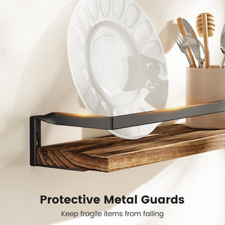 Amada Homefurnishing Floating Shelves Wall Mounted, Wall Shelves for Bathroom, Kitchen, Bedroom, Storage Shelf with Towel Bar, Set of 2, Rustic Brown