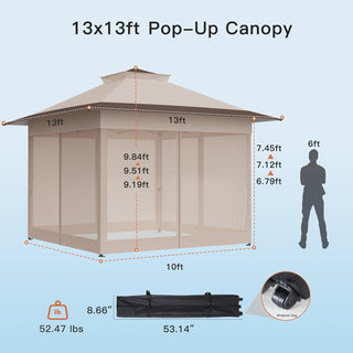 AMADA HOMEFURNISHING 13x13 Pop Up Gazebo - Outdoor Canopy Tent with Mosquito Netting