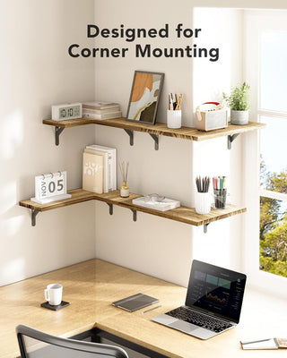 Amada Homefurnishing Corner Floating Shelves, Set of 4 Corner Shelves Wall Mounted, Shelves for Wall Decor, Corner Wood Shelves for Home Decor, Office, Bedroom, Bathroom, Laundry Room, Kitchen