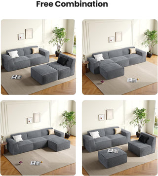 AMADA HOMEFURNISHING 111” Modular Sectional Sofa Couches L-Shape Couch 3 Seat Modular Sofa Memory Foam Sectional Couches for Living Room, Cloud Couch with Movable Ottoman(3-Seater&1 Ottoman,Grey)