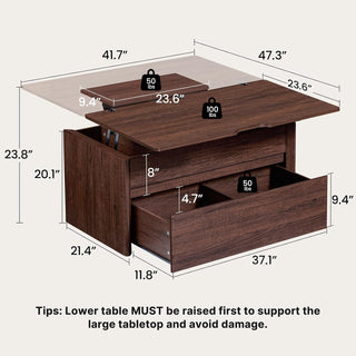 AMADA HOMEFURNISHING Lift Top Coffee Table with Storage, Walnut