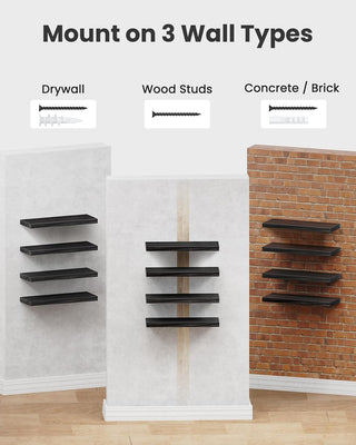 Amada Homefurnishing Floating Shelves, Paulownia Wood Wall Shelves for Bathroom/Living Room/Bedroom/Kitchen/Home Office, Natural Wood Wall Shelf for Home Storage & Organization, Set of 4, AMFS40B