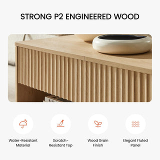 Amada Lift Top Coffee Table with Storage Shelf & Hidden Compartment, Modern Fluted Rectangle Dining Table for Living Room, Home Office,Natural Oak