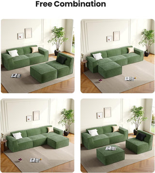 Amada Homefurnishing 80" L Shaped Sofa Modular (2-Seater & 1 Ottoman, Green)