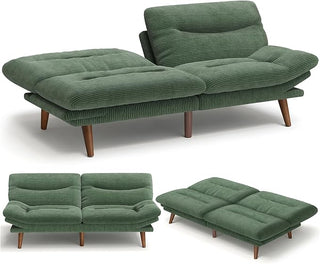 Amada Homefurnishing 75″ Futon Sofa Bed, 3-in-1 Futon Couch with Adjustable Backrest & Armrests, Corduroy Convertible Sleeper Sofa Bed, Folding Sleeper Recliner w/Removable Cushion for Apartment, Living Room, Office, Green
