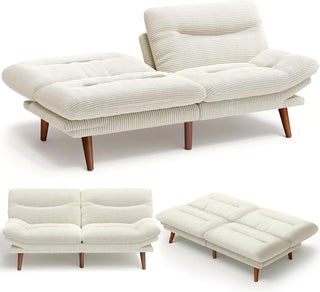 Amada Homefurnishing 66″ Convertible Futon Sofa Bed- Beige White | Corduroy