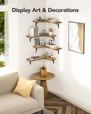 Amada Homefurnishing Corner Floating Shelves, Set of 4 Corner Shelves Wall Mounted, Shelves for Wall Decor, Corner Wood Shelves for Home Decor, Office, Bedroom, Bathroom, Laundry Room, Kitchen