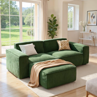 Amada Homefurnishing 80" L Shaped Sofa Modular (2-Seater & 1 Ottoman, Green)
