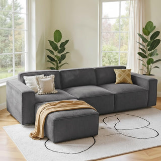 AMADA HOMEFURNISHING 111” Modular Sectional Sofa Couches L-Shape Couch 3 Seat Modular Sofa Memory Foam Sectional Couches for Living Room, Cloud Couch with Movable Ottoman(3-Seater&1 Ottoman,Grey)