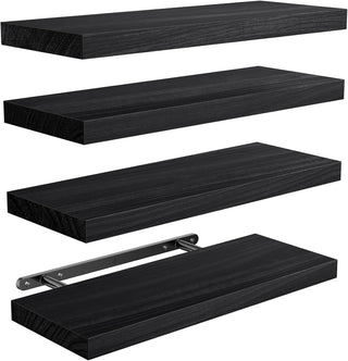 Amada Homefurnishing Floating Shelves, Paulownia Wood Wall Shelves for Bathroom/Living Room/Bedroom/Kitchen/Home Office, Natural Wood Wall Shelf for Home Storage & Organization, Set of 4, AMFS40B