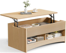 Load image into Gallery viewer, Amada Lift Top Coffee Table with Storage Shelf &amp; Hidden Compartment, Modern Fluted Rectangle Dining Table for Living Room, Home Office,Natural Oak
