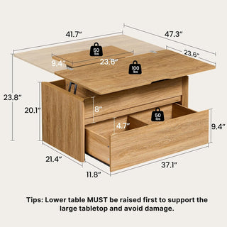 AMADA HOMEFURNISHING Lift Top Coffee Table with Storage for Living Room