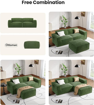 Amada Homefurnishing 80" L Shaped Sofa Modular (2-Seater & 1 Ottoman, Green)