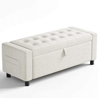 Amada 46" Ottoman with Storage,Storage Ottoman Bench with Safety Hinge, Hidden Compartment & Side Pocket, 400 lbs Weight Capacity, end of Bed/Entryway Bench for Bedroom/Living Room, Dark Gray