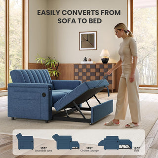 AMADA HOMEFURNISHING 3 in 1 Sleeper Sofa Bed, Pull Out Couch with Side Table, 69″ Convertible Loveseat with Adjustable Backrest, Chaise Lounge with USB Ports & Side Pockets for Living Room, Pull Out Sofa Bed, Dark Blue