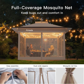 Amada Homefurnishing 13x13 Pop Up Outdoor Gazebos on Clearance for Backyard & Patio Furniture with Wheeled STO-N-Go Cover Bag, Carpa Pop Up Tent with Shelter Mosquito for Patio, Lawn, Garden(13×13ft, Khaki)