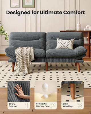 AMADA HOMEFURNISHING Futon Sofa Bed, 3-in-1 Futon Couch with Adjustable Backrest & Armrests, Corduroy Convertible Sleeper Sofa Bed, Folding Sleeper Recliner with Removable Cushion for Apartment, Living Room, Office (66in, Grey)