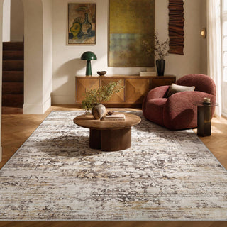 Amada 9x12 Washable Area Rug for Living Room, Beige, Vintage & Abstract