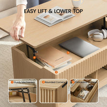Load image into Gallery viewer, Amada Lift Top Coffee Table with Storage Shelf &amp; Hidden Compartment, Modern Fluted Rectangle Dining Table for Living Room, Home Office,Natural Oak

