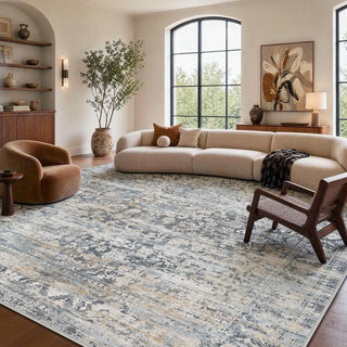 Amada 9x12 Washable Area Rug for Living Room, Beige, Vintage & Abstract