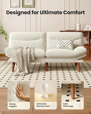 Amada Homefurnishing 66″ Convertible Futon Sofa Bed- Beige White | Corduroy