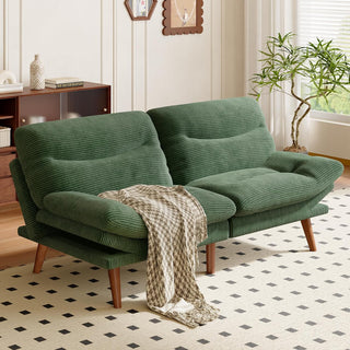 Amada Homefurnishing 75″ Futon Sofa Bed, 3-in-1 Futon Couch with Adjustable Backrest & Armrests, Corduroy Convertible Sleeper Sofa Bed, Folding Sleeper Recliner w/Removable Cushion for Apartment, Living Room, Office, Green