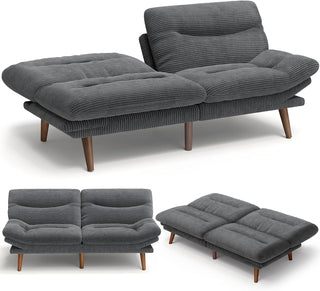AMADA HOMEFURNISHING Futon Sofa Bed, 3-in-1 Futon Couch with Adjustable Backrest & Armrests, Corduroy Convertible Sleeper Sofa Bed, Folding Sleeper Recliner with Removable Cushion for Apartment, Living Room, Office (66in, Grey)