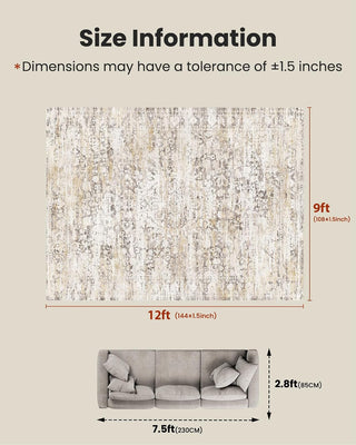 Amada 9x12 Washable Area Rug for Living Room, Beige, Vintage & Abstract