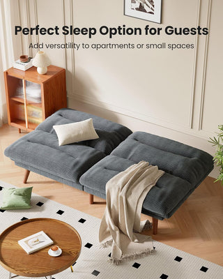 AMADA HOMEFURNISHING Futon Sofa Bed, 3-in-1 Futon Couch with Adjustable Backrest & Armrests, Corduroy Convertible Sleeper Sofa Bed, Folding Sleeper Recliner with Removable Cushion for Apartment, Living Room, Office (66in, Grey)