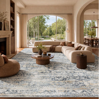 Amada 9x12 Washable Area Rug for Living Room, Beige, Vintage & Abstract