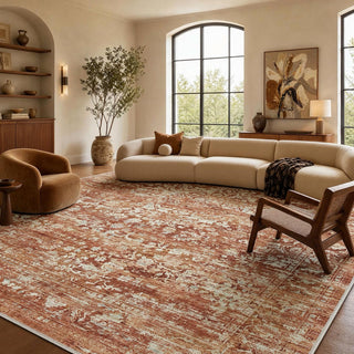 Amada 9x12 Washable Area Rug for Living Room, Beige, Vintage & Abstract
