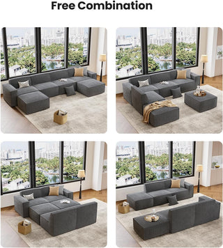 Amada Homefurnishing 80" L Shaped Sofa Modular (2-Seater & 1 Ottoman, Grey)