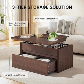 AMADA HOMEFURNISHING Lift Top Coffee Table with Storage, Walnut